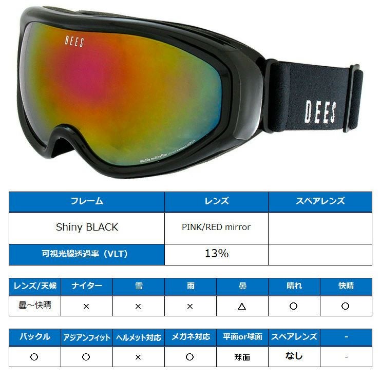 スノーボード ゴーグル DEES ディーズ WISE ワイズ Shiny BLACK レンズ