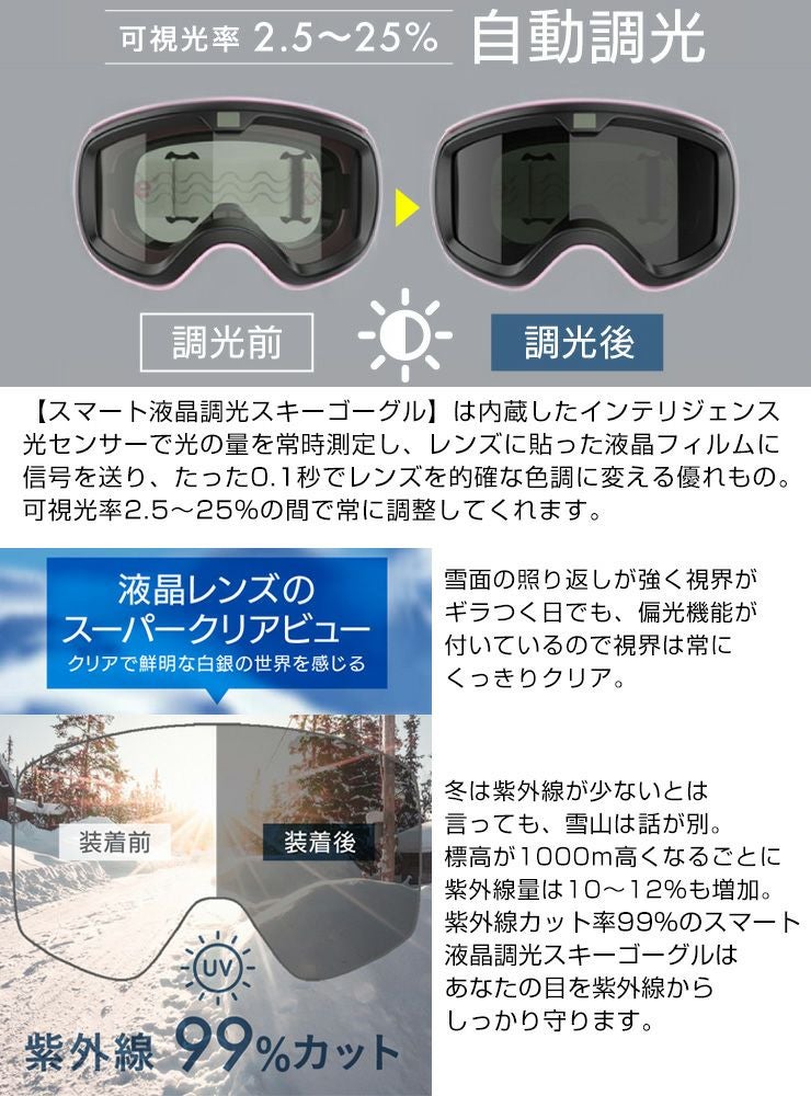 wicue ウイキュー スマート液晶調光スキーゴーグル VR-2101 Pink