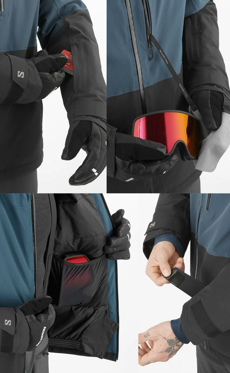 サロモン 未使用級 フード脱着可 防水防寒 2重袖 スキーウェア ネイビー 24-25 SALOMON サロモン HIGHLAND JACKET ハイランド ジャケット